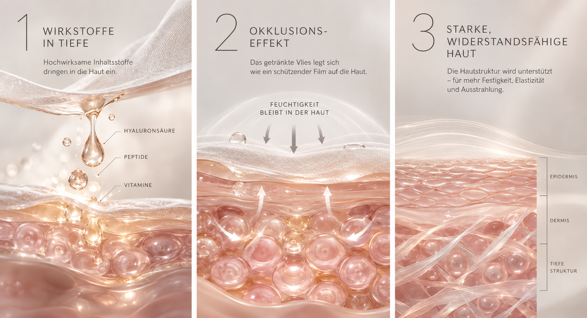 Dreistufige Hautpflege-Wirkung im Querschnitt – wie das Hyaluron-Serum die Hautschichten erreicht (FRAUSCHMITZ Beauty)