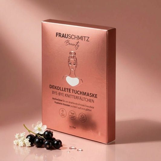 FRAUSCHMITZ Dekolleté Tuchmaske 3er-Set – rosé Verpackung mit schwarzen Johannisbeeren