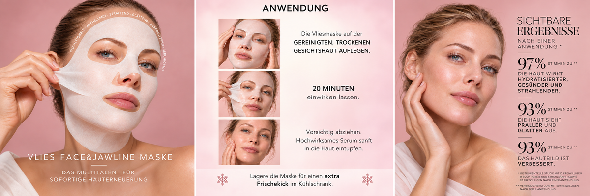FRAUSCHMITZ Face & Jawline Vliesmaske 3er-Set – Anwendung in 3 Schritten und sichtbare Ergebnisse