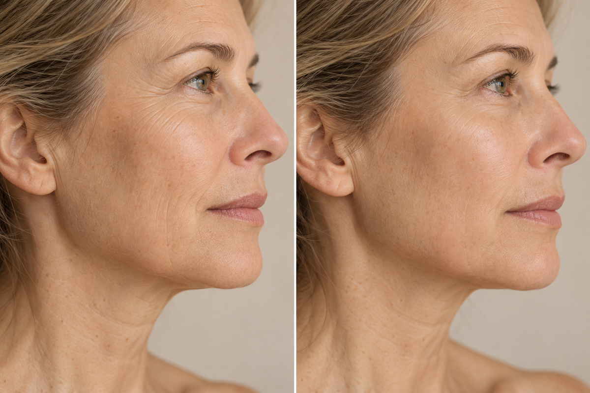 Jawline Vorher-Nachher – sichtbar definierte Kontur mit FRAUSCHMITZ Face & Jawline Tuchmaske